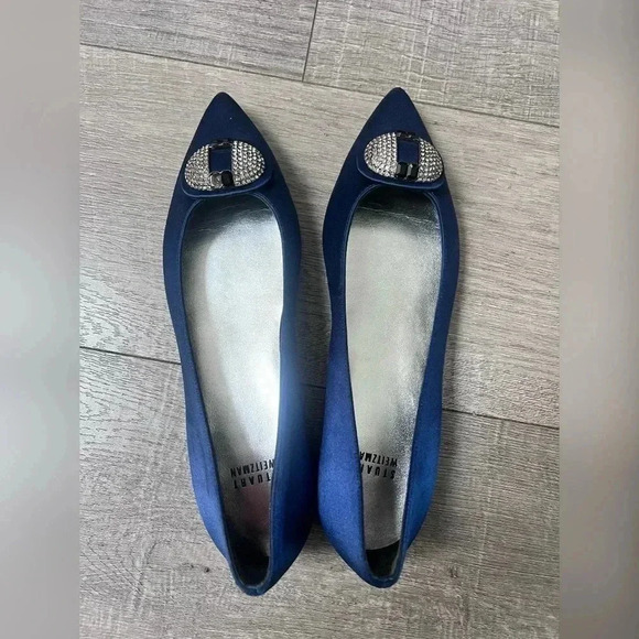 Stuart Weitzman Jewel Midnight Satin Slip On Pointy Toe Flats Like New Size 8.5 - Picture 6 of 6